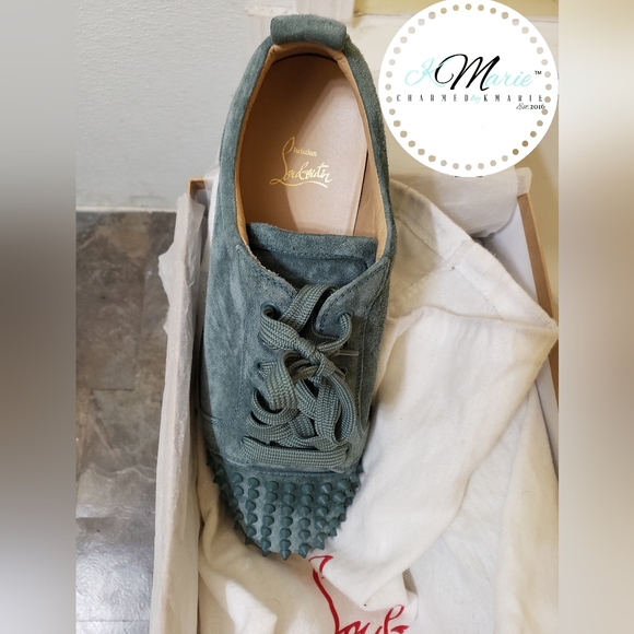 Authentic Christian Louboutin Louis Junior Spikes Flat Veau Velours/GG - Picture 11 of 12